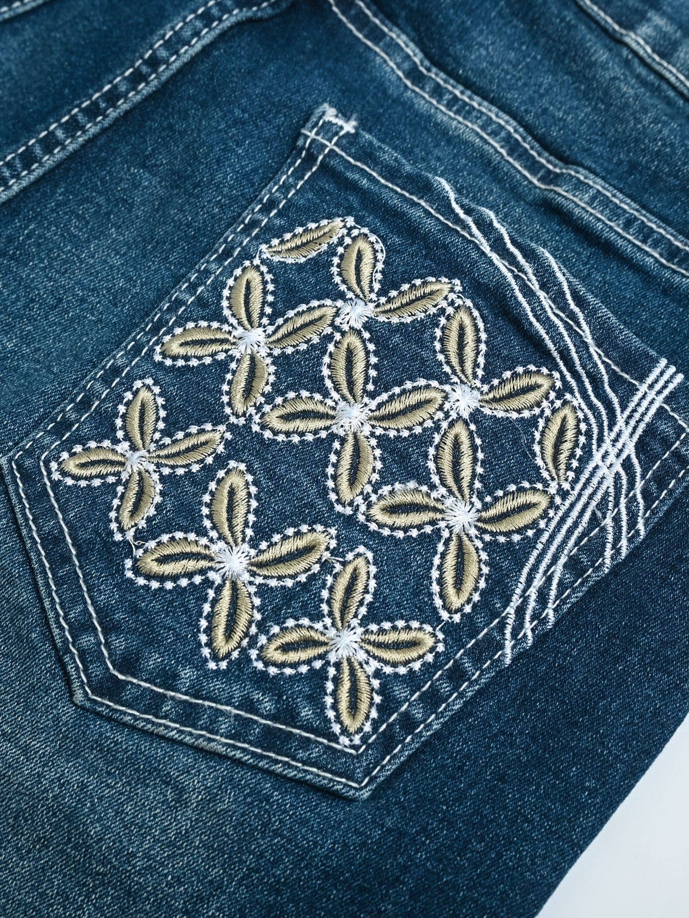 Women's Stretch Flare Jeans Embroidered Boho Denim Pants, : Blue / Contemporary / M