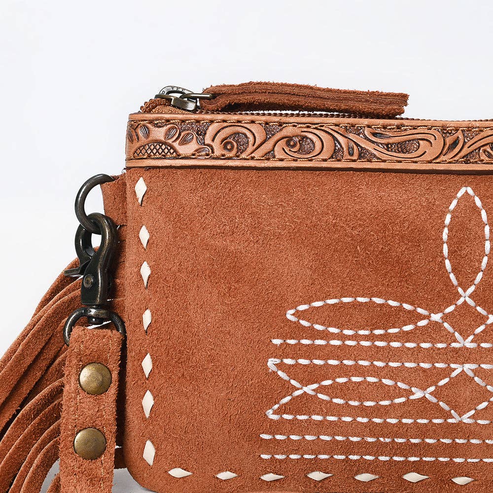 ADBG1662 American Darling Western Genuine Suede Leather Small Cross Body Bag with & Hand-Tooled Accents: ADBG1662